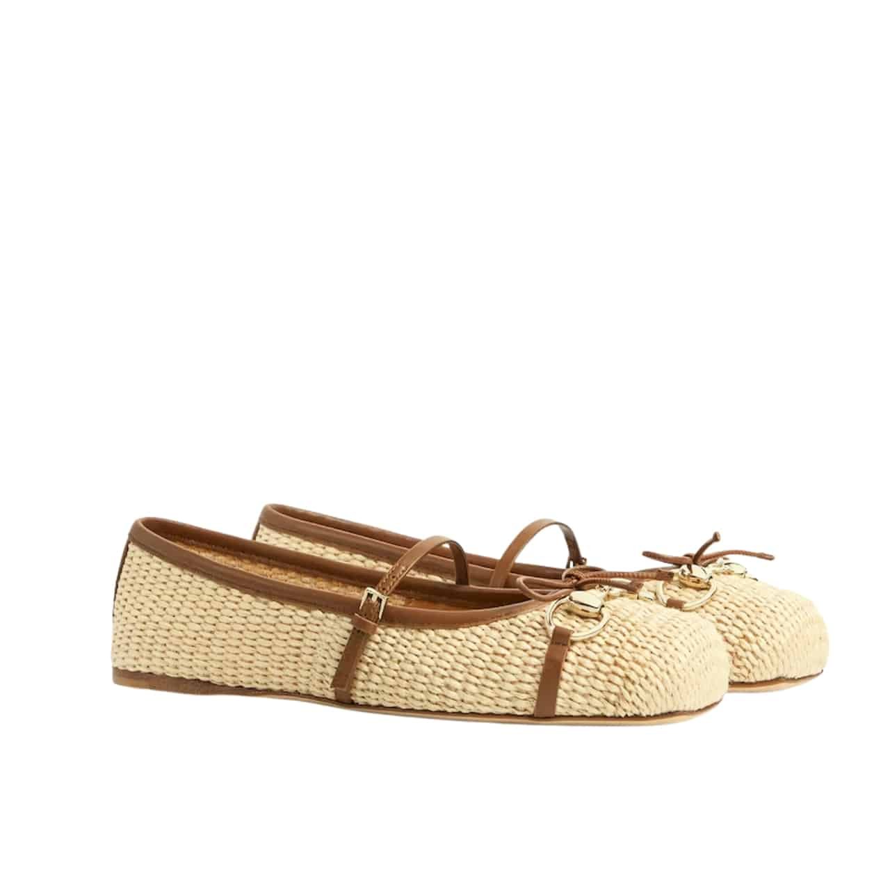 Thumbnail-25-2-5 Gucci Women Horsebit Ballet Flat Raffia Crochet 832427 Faemz 9542 - Image 1