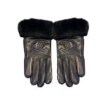 Chanel Cc Leather Rabbit Fur Gloves All Black