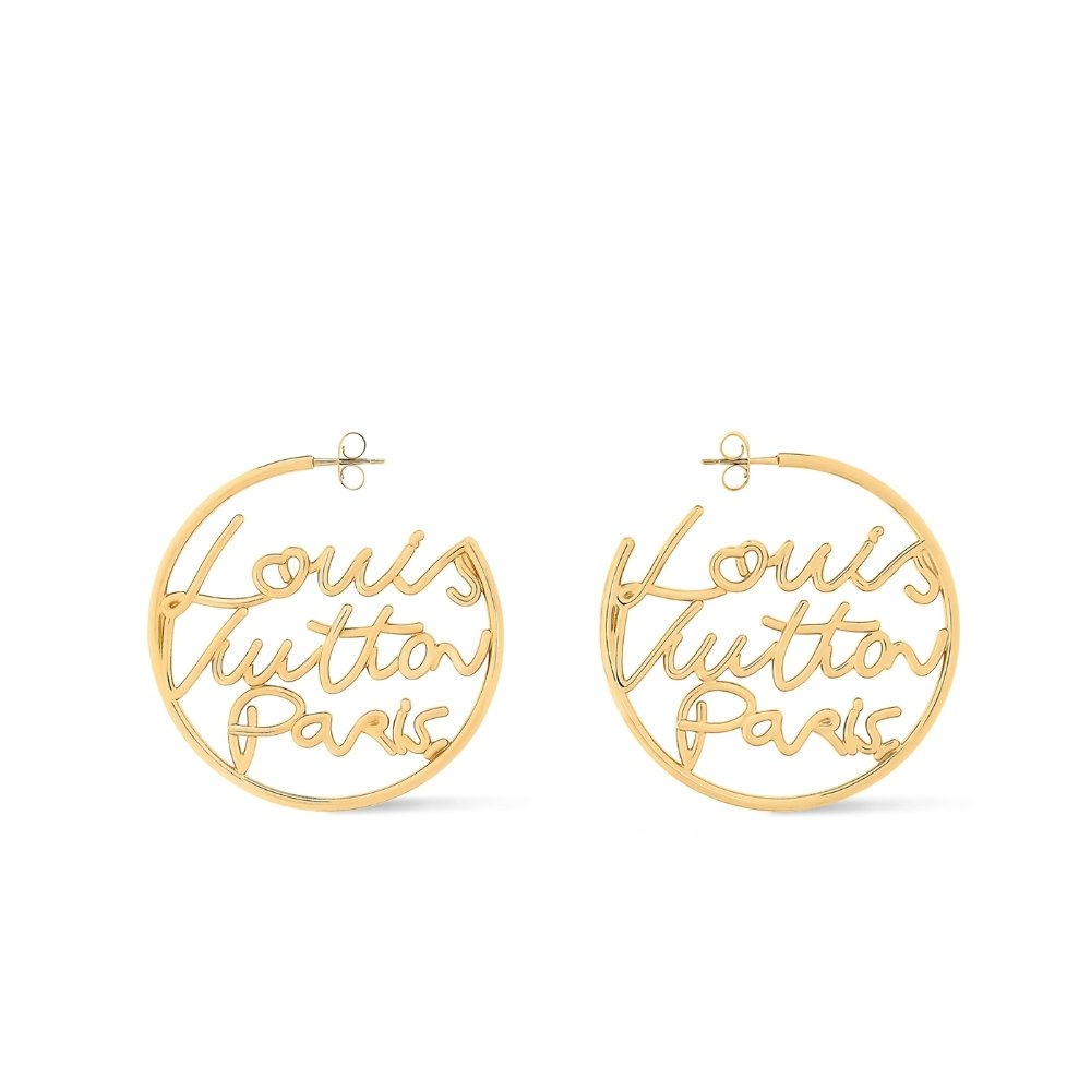 Thumbnail-3-12-1 Louis Vuitton Lv Script Earrings Gold M03239 - Image 1