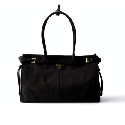 Prada Bonnie Large Suede Handbag Black 38Cm 1Ba433 2C4S F0308 V Moo