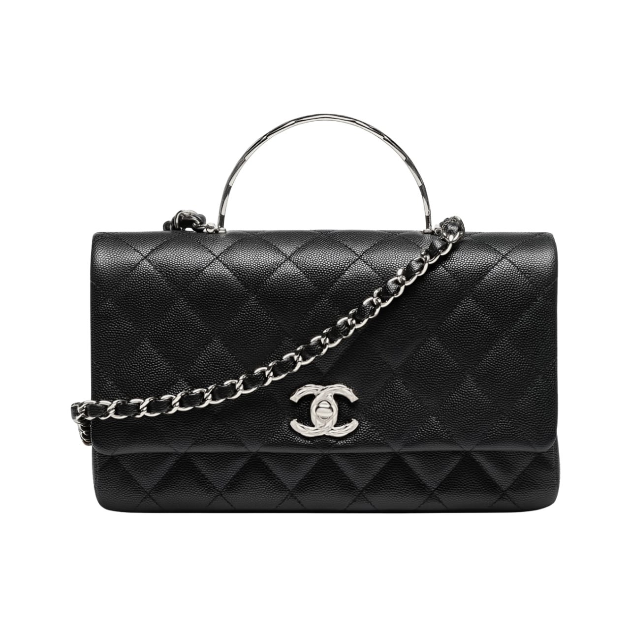 Thumbnail-30-1-3 Chanel Small Flap Bag With Top Handle Silver Tone Metal Black 19Cm As5555 B20557 94305 - Image 1