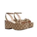Gucci Women Horsebit Flatform Sandal Beige And Ebony 794718 2Hk80 9741