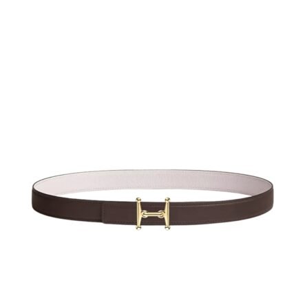 Hermes Mors H Belt Buckle And Reversible Leather Strap Gold Black 24Mm H077922Cc06