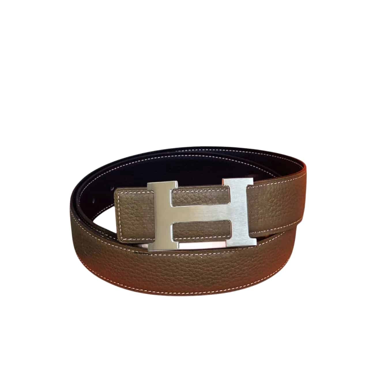 Thumbnail-6-4-2 Hermes Belt Togo Swift Silver Buckle Brown 24Mm - Image 1