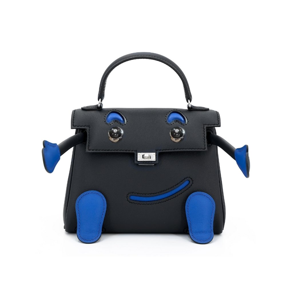 Thumbnail-7-5-1 Hermes Kelly Doll Horseshoe Quelle Idole Black Bleu 17Cm - Image 1