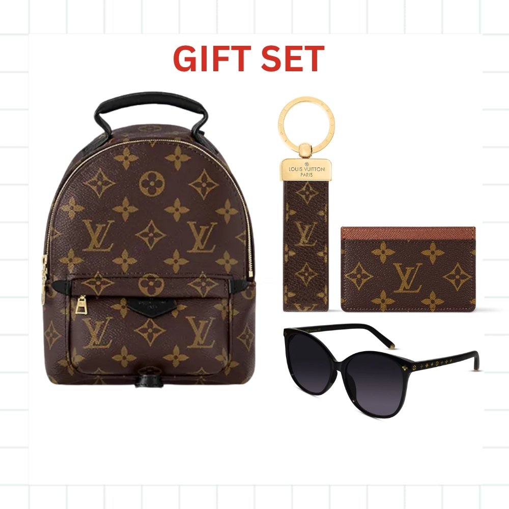 Thumbnail-7-9-1 Gift Set: Louis Vuitton Monogram Palm Springs Mini Backpack With Card Wallet And Dragonne Keychain And My Monogram Light Cat Eye Glasses - Image 1