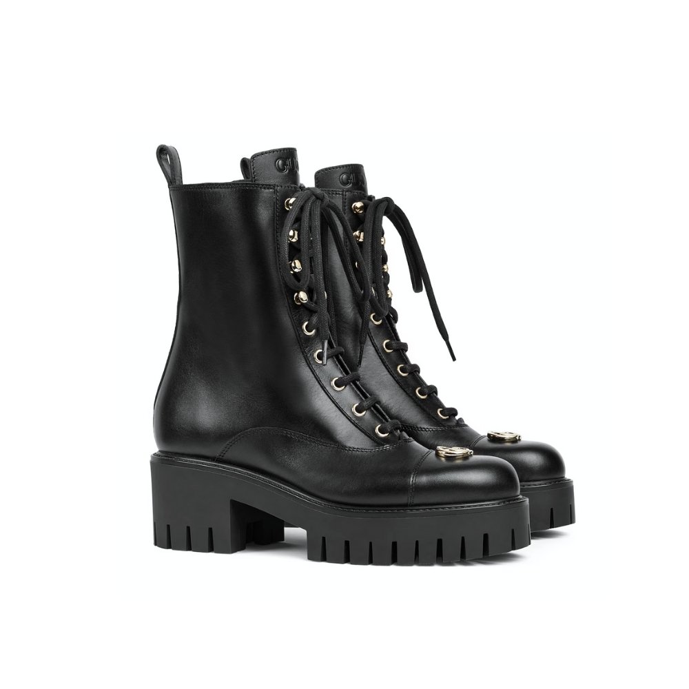 Thumbnail-9-2-5 Gucci Women Lace Up Ankle Boot With Gg Black 836050 Aadgl 1000 - Image 1