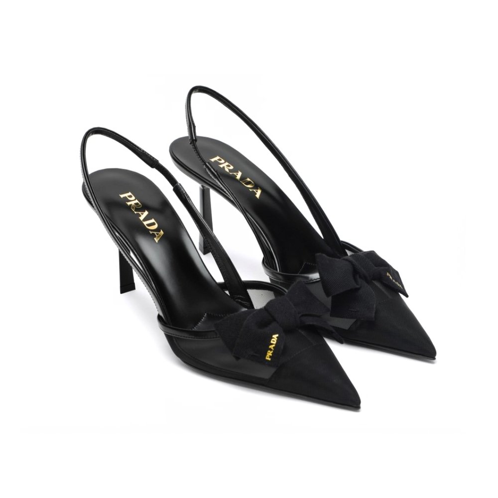 Thumbnail-9-8 Prada Mesh Fabric Slingback Pumps In Black - Image 1