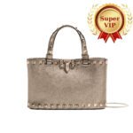 [Super Vip 1:1] Valentino Garavani Rockstud Mini Shopping Bag In Laminated Grainy Gold Rose 18Cm 8W2P0AT0GGE GF9