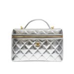 Chanel Vanity Case With Chain Metallic Silver 20Cm
