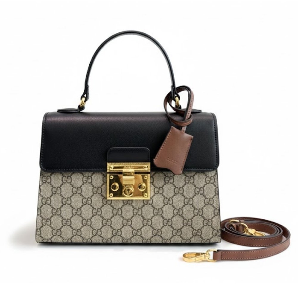 Thumbnails-Emlina-14-4 Gucci Padlock GG Supreme Top Handle Bag Black And Beige 28Cm 453188 KLQJG 9785 - Image 1
