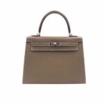 Hermes Kelly Sellier Epsom Silver Hardware Etoupe 22Cm