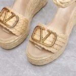Valentino Garavani Vlogo Raffia Platform Wedge Sandals Natural - Image 7