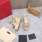 Valentino Garavani Vlogo Raffia Platform Wedge Sandals Natural - Image 6
