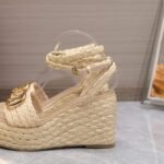 Valentino Garavani Vlogo Raffia Platform Wedge Sandals Natural - Image 2