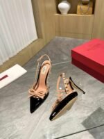 Valentino Rockstud Bow 100 Patent Slingback Pump Black Pink Ws0Ib8Tzen71 - Image 4