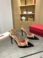 Valentino Rockstud Bow 100 Patent Slingback Pump Black Pink Ws0Ib8Tzen71 - Image 7
