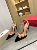 Valentino Rockstud Bow 100 Patent Slingback Pump Black Pink Ws0Ib8Tzen71 - Image 8