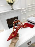 Valentino Garavani Roman Stud Kitten Heel Pumps Red - Image 6