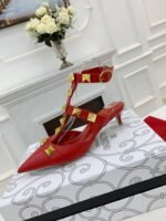 Valentino Garavani Roman Stud Kitten Heel Pumps Red - Image 8