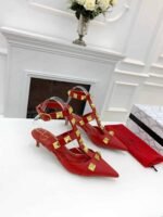 Valentino Garavani Roman Stud Kitten Heel Pumps Red - Image 10