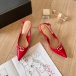 Valentino Vlogo Shiny Leather Leather Heels In Red - Image 7