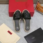 Valentino Garavani Vlogo Leather Espadrille Slides Black - Image 7