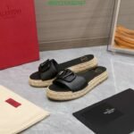 Valentino Garavani Vlogo Leather Espadrille Slides Black - Image 2
