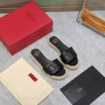 Valentino Garavani Vlogo Leather Espadrille Slides Black - Image 9