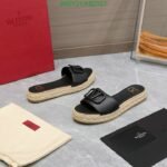 Valentino Garavani Vlogo Leather Espadrille Slides Black - Image 3