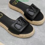 Valentino Garavani Vlogo Leather Espadrille Slides Black - Image 6