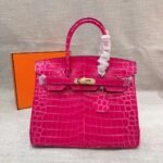 Hermes Birkin 30 Crocodile Gold Toned Hardware Dark Pink 30Cm - Image 2