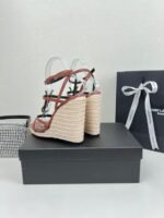 Saint Laurent Cassandra 115 Leather And Raffia Wedge Brown Sandals - Image 3