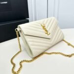 Saint Laurent Classic Cassandre Chain Wallet In Grain De Poudre Leather White 24Cm 377828Bow019207 - Image 3