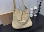 Saint Laurent Le 5 A 7 In Raffia Crochet And Smooth Leather Beige 32Cm 690941Gaaar2080 - Image 4