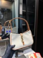 Saint Laurent Le 5 À 7 Linen Canvas Hobo Bag White And Brown 25Cm 657228Faavh - Image 2