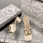 Valentino Vlogo Signature Square Toe Middle Heel White Slide Sandal - Image 4