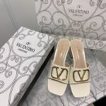 Valentino Vlogo Signature Square Toe Middle Heel White Slide Sandal - Image 5