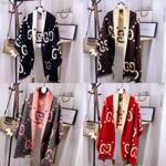 Gucci Gg Jacquard Wool Silk Scarf Grey Pink 180Cm 558007 3G636 1272G - Image 8