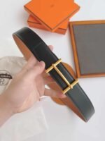 Hermes Leather Belt Gold Buckle Black 38Mm - Image 3