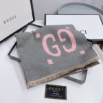 Gucci Gg Jacquard Wool Silk Scarf Grey Pink 180Cm 558007 3G636 1272G - Image 2