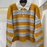Celine Polo Sweater In Brushed Striped Cotton Ochre And Light Blue Ry0Fq0Zqj Gbo7 - Image 2