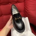 Gucci Women’S Leather Lug Sole Horsebit Loafers Black 577236 Ds800 1000 - Image 5