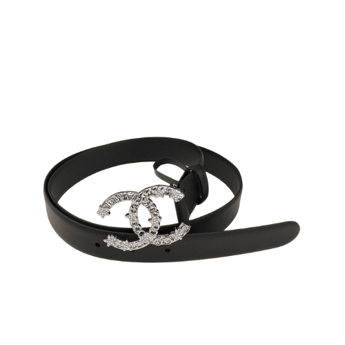 dne-1-17 Chanel Pearls Crystal Sliver Black Belt 28Mm - Image 1