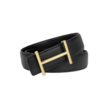 Hermes Leather Belt Gold Buckle Black 38Mm