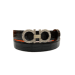 Salvatore Ferragamo Gancini Leather Belt With Silver Metal Pearls Buckle 2.5Cm