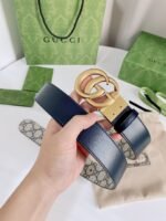 Gucci Gg Marmont Reversible Belt Gold Metal Beige Blue 38Mm 659416 92Tic 9769 - Image 3