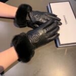 Chanel Cc Leather Rabbit Fur Gloves All Black - Image 2