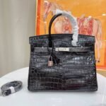 Hermes Birkin 25 Crocodile With Silver Hardware Black 25Cm - Image 2