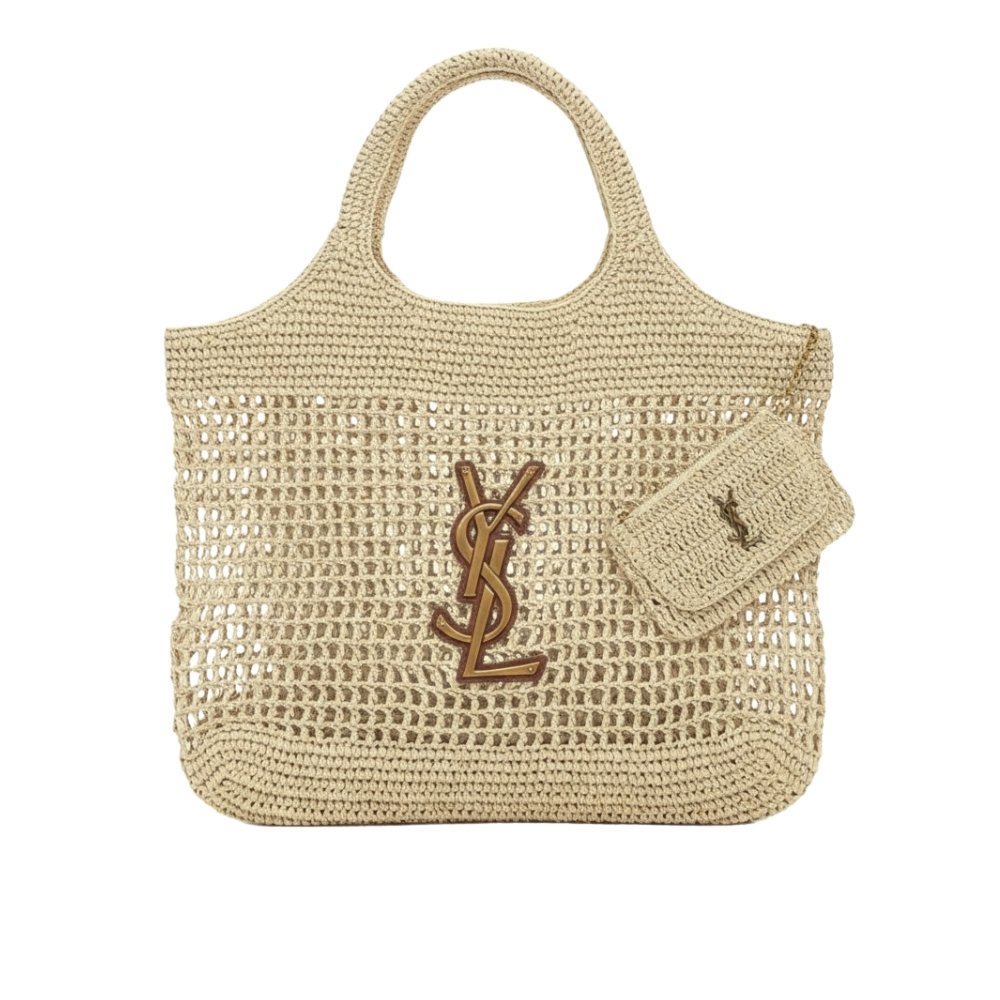 thumnail-27 Saint Laurent Raffia Icare Tote Bag Naturel And Brown Gold 45Cm 772191Gaaek2063 - Image 1